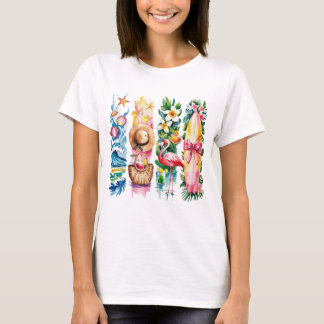 T-shirt Vibes d'été Torn Collage - Retro Watercolor Beach