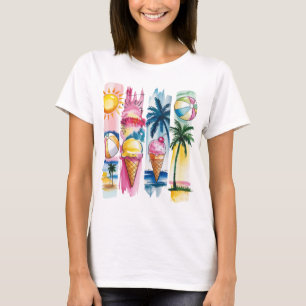 T-shirt Vibes d'été Torn Collage - Retro Watercolor Beach