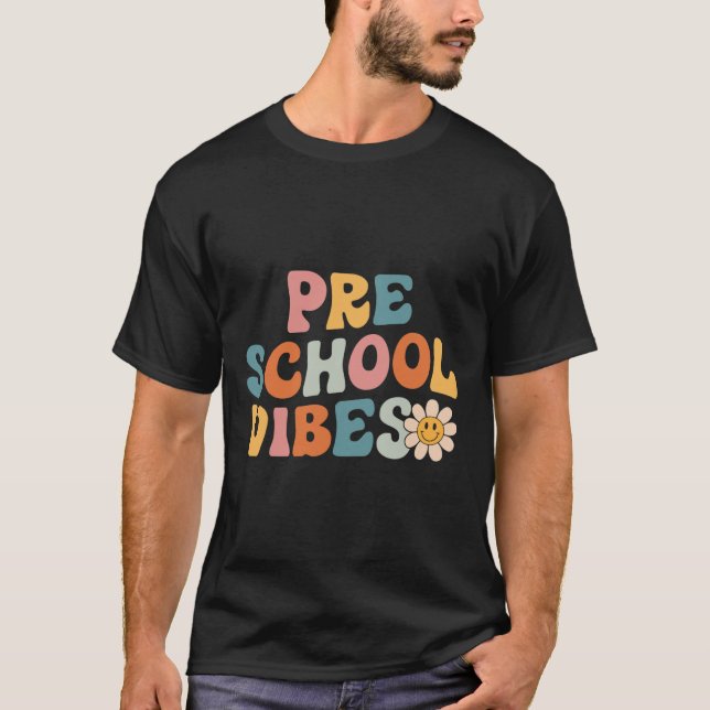 T-shirt Vibes - Équipe Préscolaire Rétro 1ère Jour De L'Éc (Devant)