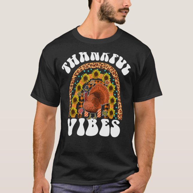 T-shirt VIBES REMERCIEUSES Rainbow Turkey Fall Retro Super (Devant)