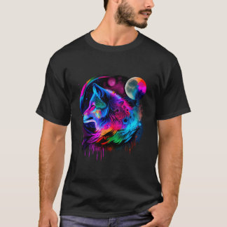 T-shirt Vibrant Colorful Paint Wolf Face Wilderness