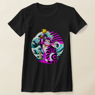 T-shirt vibrant du chat chanceux trophée pour femm