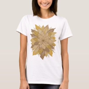 T-shirt Vibrant Gris FEUILLES DORÉES ET FLEURS ÉTOILÉES