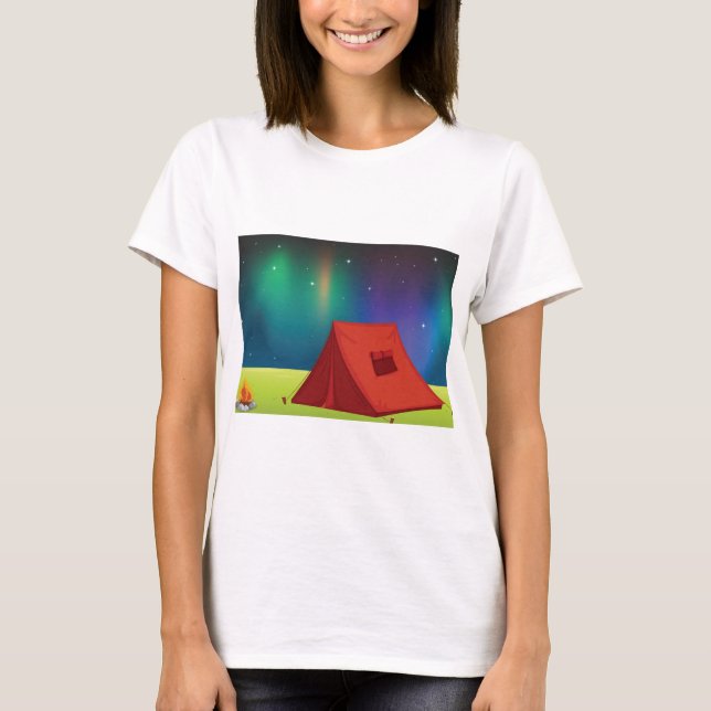 T-shirt Vibrant Northern Lights Camping Tent Night (Devant)