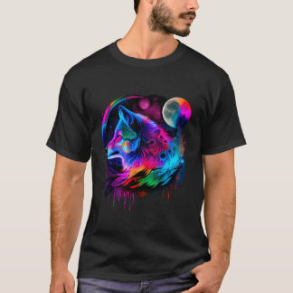 T-shirt Vibrant Peinture colorée Wolf Visage sauvage