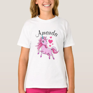 T-shirt Vibrant Pink Jumping Unicorn Nom de la fille