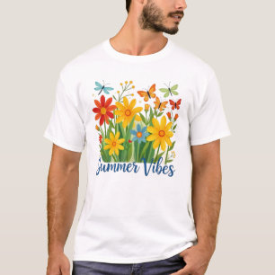 T-shirt Vibrations d'été Floral avec Papillons-64534