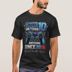 T-shirt Vidéo d'anniversaire de joueur Niveau 10 débloqué 