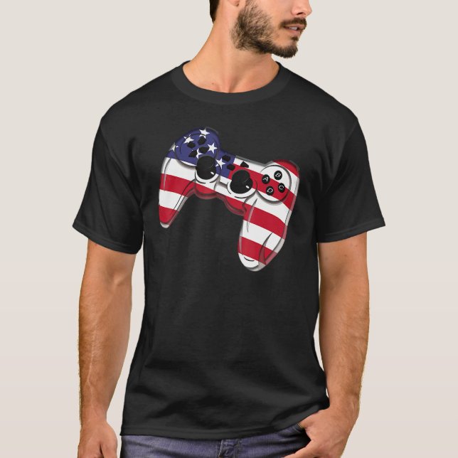 T-shirt Video Game 4th Of July Controller American Flag (Devant)