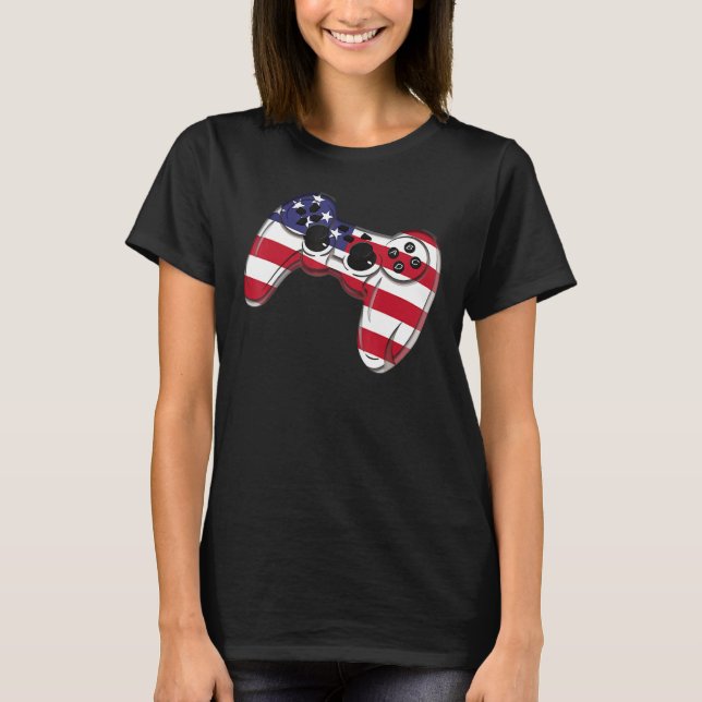 T-shirt Video Game 4th Of July Controller American Flag (Devant)