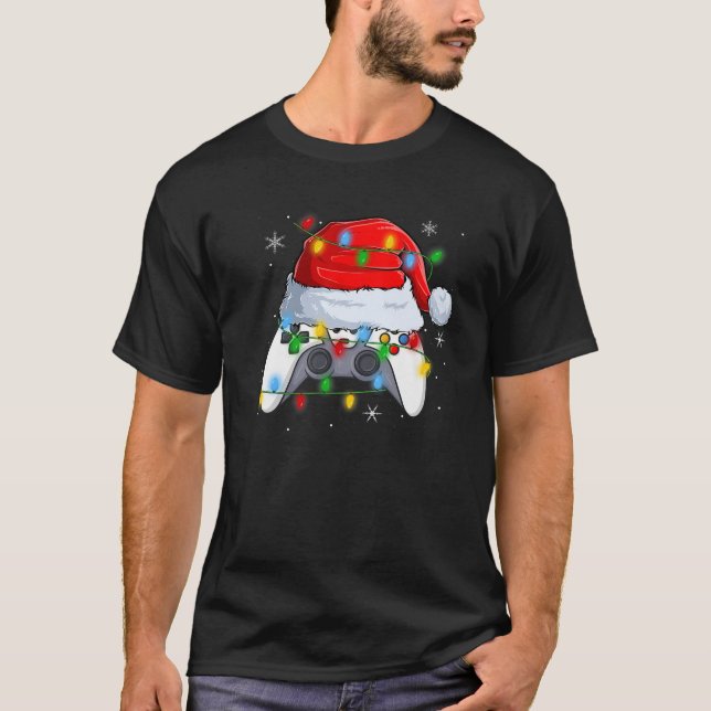 T-shirt Video Game Controller Christmas Lights Gamer Boys  (Devant)