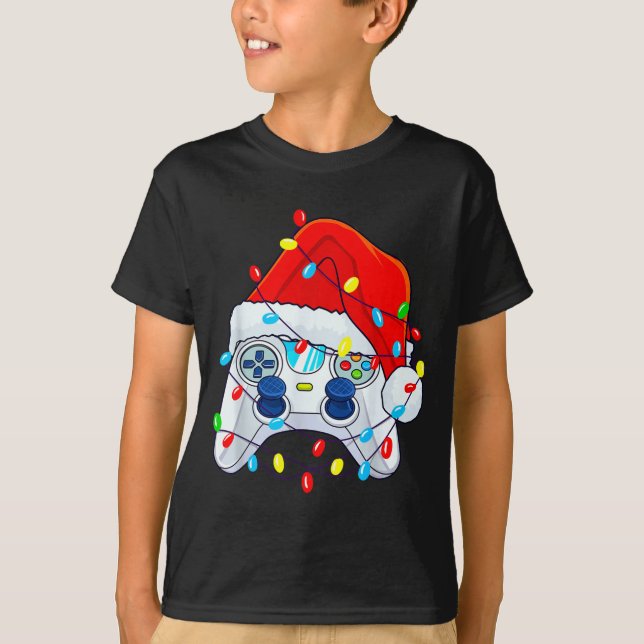 T-shirt Video Game Controller Christmas Santa Hat Gamer Bo (Devant)