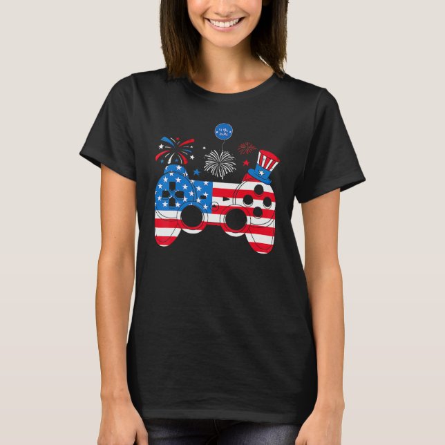T-shirt Video Game Controller Happy 4th Of July US America (Devant)