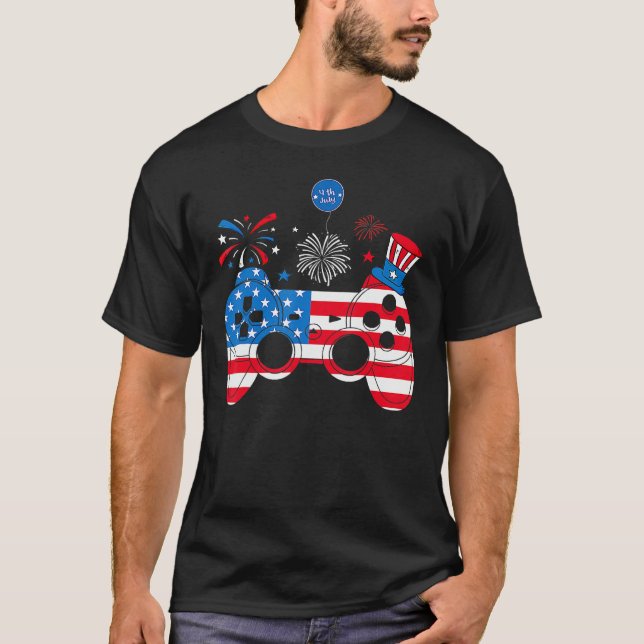 T-shirt Video Game Controller Happy 4th Of July US America (Devant)