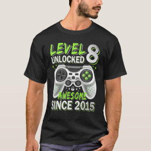 T-shirt Vidéo Gamer 8e Anniversaire Niveau 8 Déverrouillé