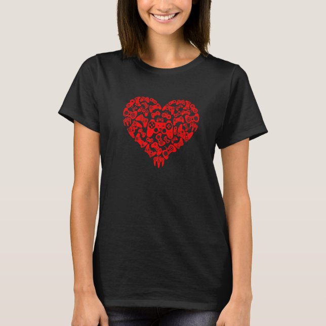 T-shirt Video Gamers Gaming Heart Game Controllers Valenti (Devant)