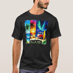 T-shirt Vie de plage Van rétro Surf Coucher de soleil Vibe