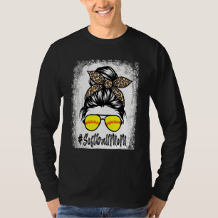 T-shirt Vie De Softball Bleu Avec Leopard Et Bun Messager