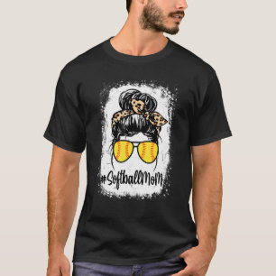 T-shirt Vie Mère De Softball Bleu Avec Leopard Et Messager