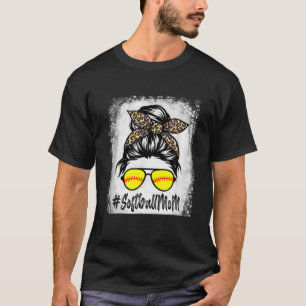 T-shirt Vie Mère De Softball Bleu Avec Leopard Et Messager
