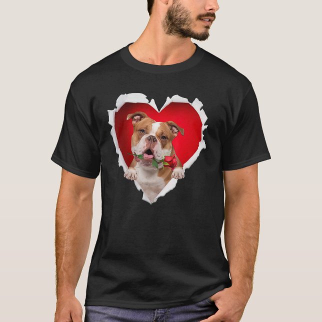 T-shirt Vieux anglais Chien Chien Chien Rose Coeur Valenti (Devant)