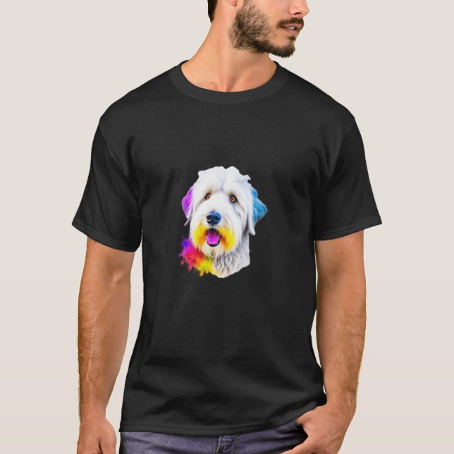 T-shirt Vieux anglais Sheepdog Pop Art I Amoureux des chie (Devant)