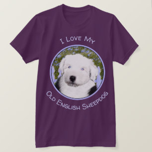 T-shirt Vieux anglais Sheepdog Puppy Peinture - Chien Art