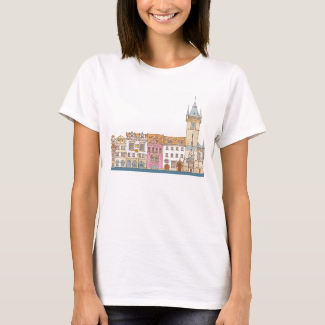 T-shirt Vieux hôtel de ville. Prague Tchèque (Devant)