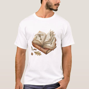 T-shirt Vieux livre ouvert avec des histoires de clé magiq