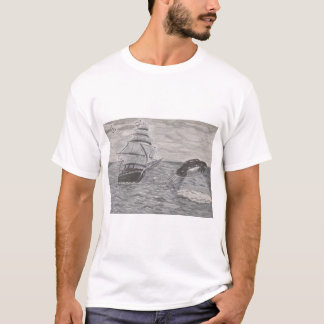 T-shirt Vieux navire maritime à voiles la nuit à côté d'un