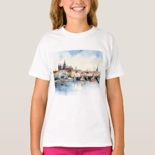 T-shirt Vieux Prague, aquarelle du pont Charles