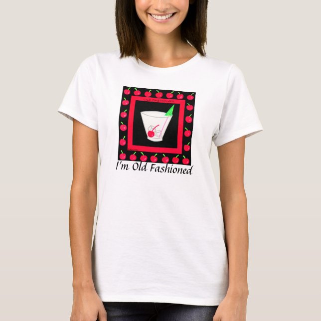 T-shirt Vieux style rétro Boire Cerises rouges sur Noir (Devant)