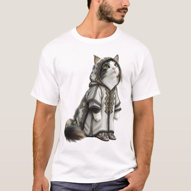 T-shirt View Cat in Authentic Embroidered Selham (Devant)