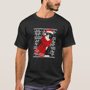 T-shirt Vilain Noël Chat Noir Santa Hat Scarf Fête C