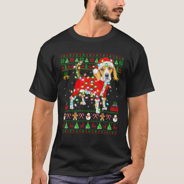 T-shirt Vilain Noël de Noël Père Noël Costume Beagle Chien (Devant)