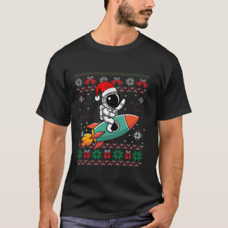 T-shirt Vilain Noël Père Noël Chapeau Astronaut Roquette d