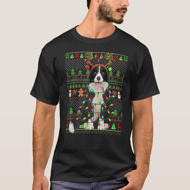 T-shirt Vilaine Noël Sweer Style Lumières Bordure Collie C (Devant)