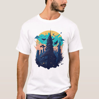 T-shirt Ville colorée Cyberpunk en Aquarelle