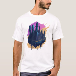 T-shirt Ville colorée Cyberpunk en Aquarelle