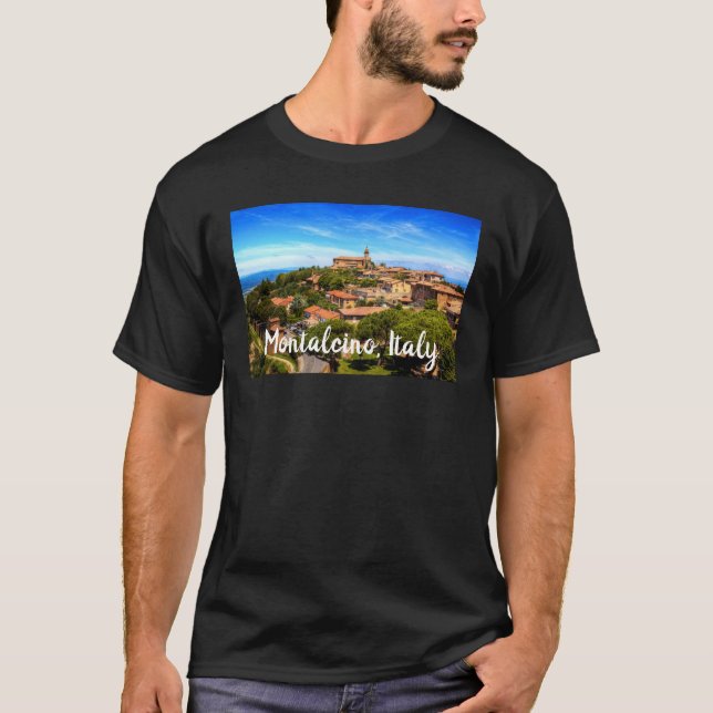 T-shirt Ville de Montalcino depuis la Forteresse. Toscane, (Devant)