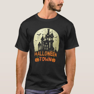 T-shirt Ville d'Halloween - Maison hantée - Pleine lune
