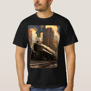 T-shirt Ville vintage, train duplex T1 sur les voies ferré