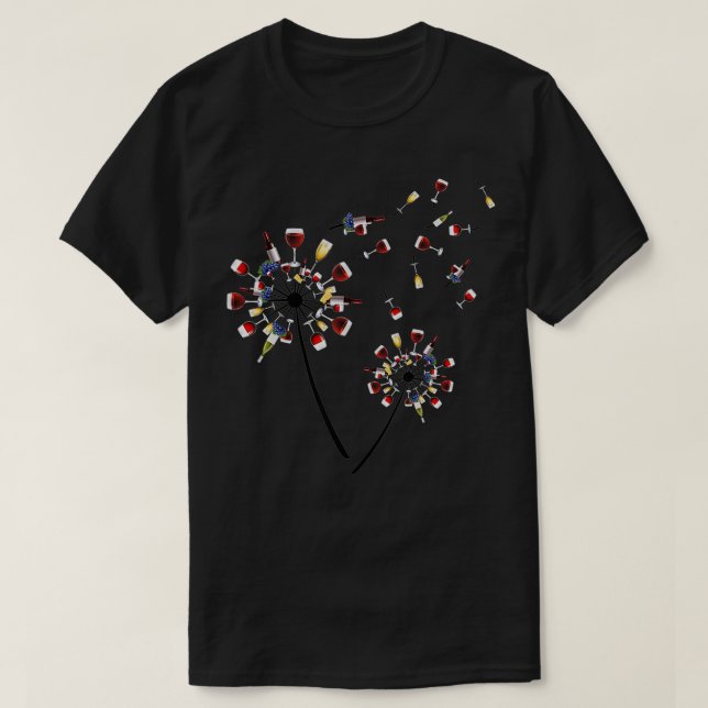 T-shirt Vin Dandelion Verre Amour Vin Boire Vin Cadeau (Design devant)