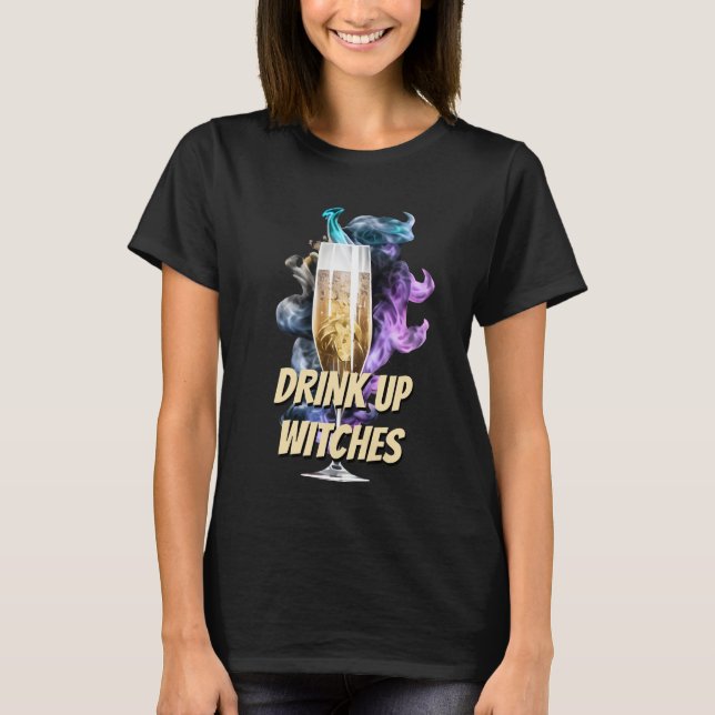 T-shirt Vin étincelant magie fumée boire sorcière girly (Devant)