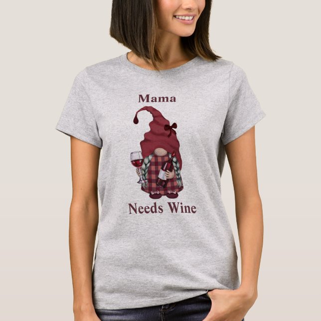 T-shirt Vin Gnome Mama A Besoin De Vin Personnaliser Funny (Devant)