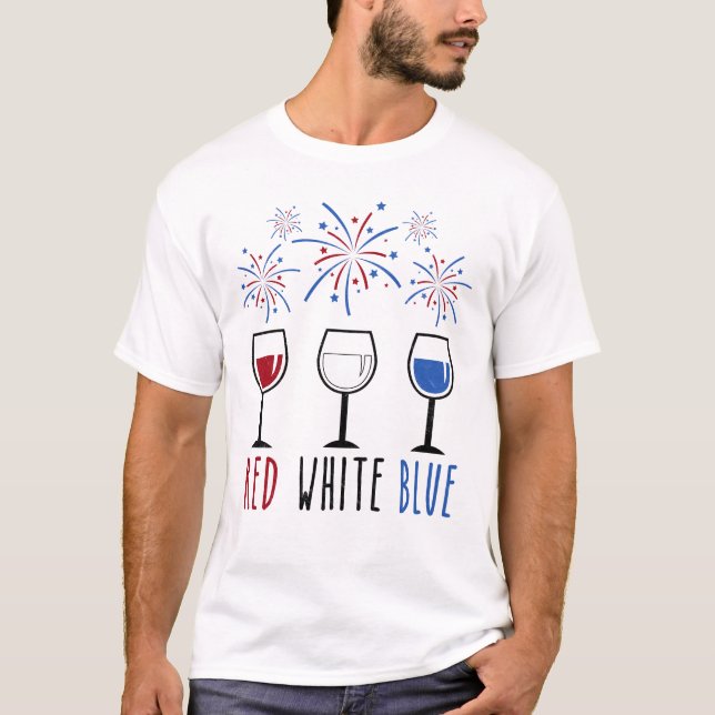T-shirt Vin patriotique blanc rouge amusant 4 juillet (Devant)