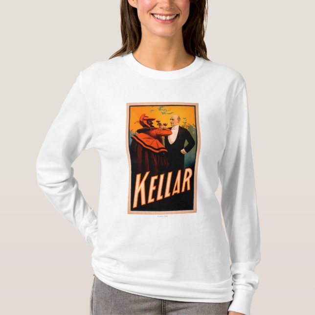 T-shirt Vin potable de magicien de Kellar avec le diable (Devant)