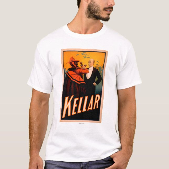 T-shirt Vin potable de magicien de Kellar avec le diable (Devant)