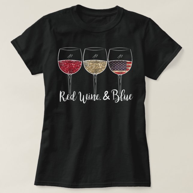 T-shirt Vin Rouge Et Vin 4 juillet Bleu Rouge Blanc Bleu (Design devant)