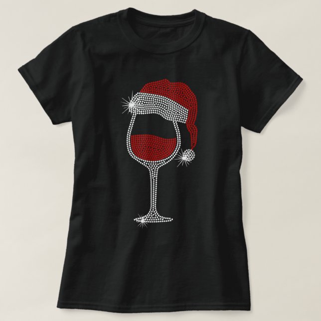 T-shirt Vin Santa Hat Boule de Noël Rhinestone Boule T- (Design devant)